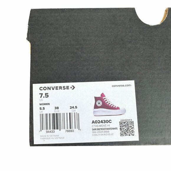 ⭐Converse Chuck Taylor Move Platform Hi 7.5 Women Shoes Sneaker Burgundy A02430C - Picture 12 of 13
